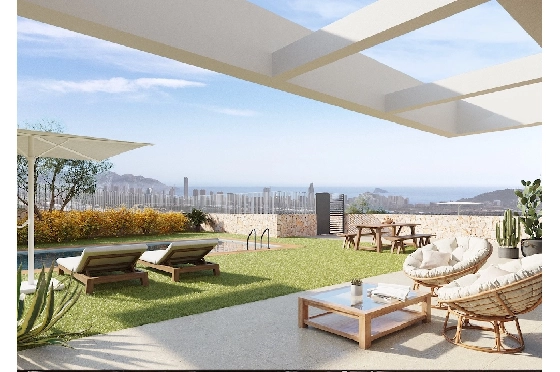 Stadthaus in Finestrat(Finestrat) zu verkaufen, Wohnfläche 128 m², Klimaanlage, Grundstück 275 m², 4 Schlafzimmer, 2 Badezimmer, Pool, ref.: CA-B-1828-AMB-20