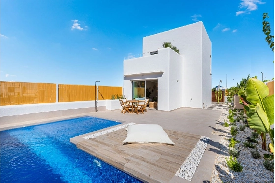 Villa in Los Alcazares zu verkaufen, Wohnfläche 130 m², Zustand Erstbezug, Grundstück 180 m², 3 Schlafzimmer, 2 Badezimmer, Pool, ref.: HA-LAN-434-E02-1