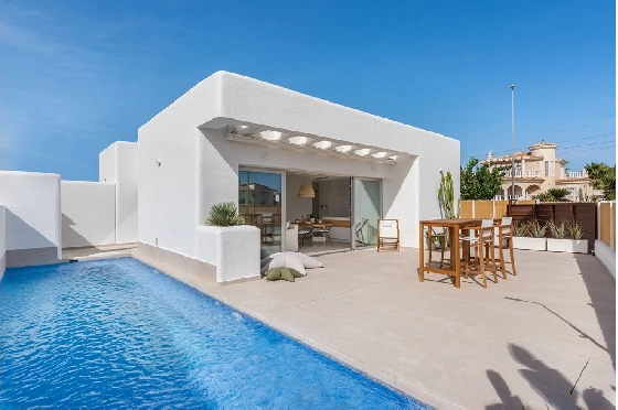 Villa in Los Alcazares zu verkaufen, Wohnfläche 115 m², Zustand Erstbezug, Grundstück 217 m², 3 Schlafzimmer, 2 Badezimmer, Pool, ref.: HA-LAN-434-E01-1