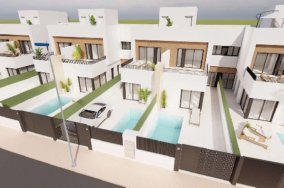 Reihenhaus in Santiago de la Ribera zu verkaufen, Wohnfläche 125 m², Zustand Erstbezug, Grundstück 131 m², 3 Schlafzimmer, 2 Badezimmer, Pool, ref.: HA-SRN-122-R02-1