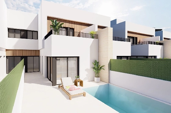 Reihenhaus in Santiago de la Ribera zu verkaufen, Wohnfläche 125 m², Zustand Erstbezug, Grundstück 131 m², 3 Schlafzimmer, 2 Badezimmer, Pool, ref.: HA-SRN-122-R02-4