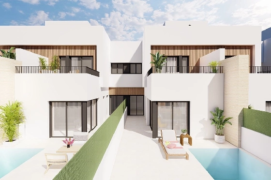 Reihenhaus in Santiago de la Ribera zu verkaufen, Wohnfläche 125 m², Zustand Erstbezug, Grundstück 131 m², 3 Schlafzimmer, 2 Badezimmer, Pool, ref.: HA-SRN-122-R02-5